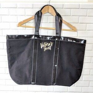 Victoria's Secret Black Canvas Sequin Bling Travel Gym Tote Bag Purse Women's